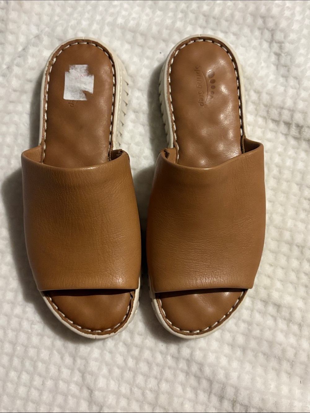 Spring Step Tan Leather Slide Mules
